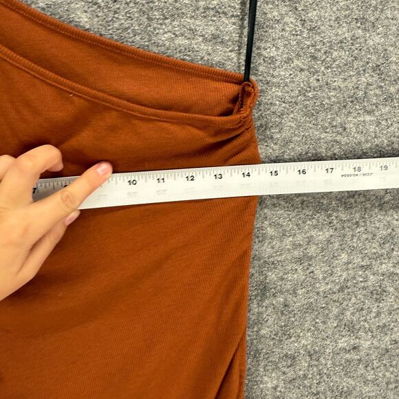 SheIn Dress Women L Large Brown Shift Midi One Shoulder Sleeveless Stretch - Picture 3 of 7